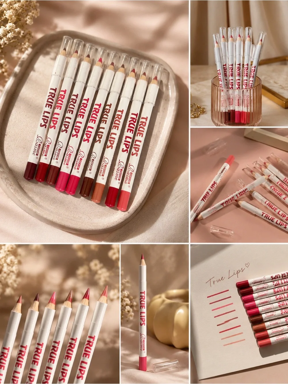 Multi-Shade Lip Liner Set — Assorted Reds, Pinks, Coral, Brown